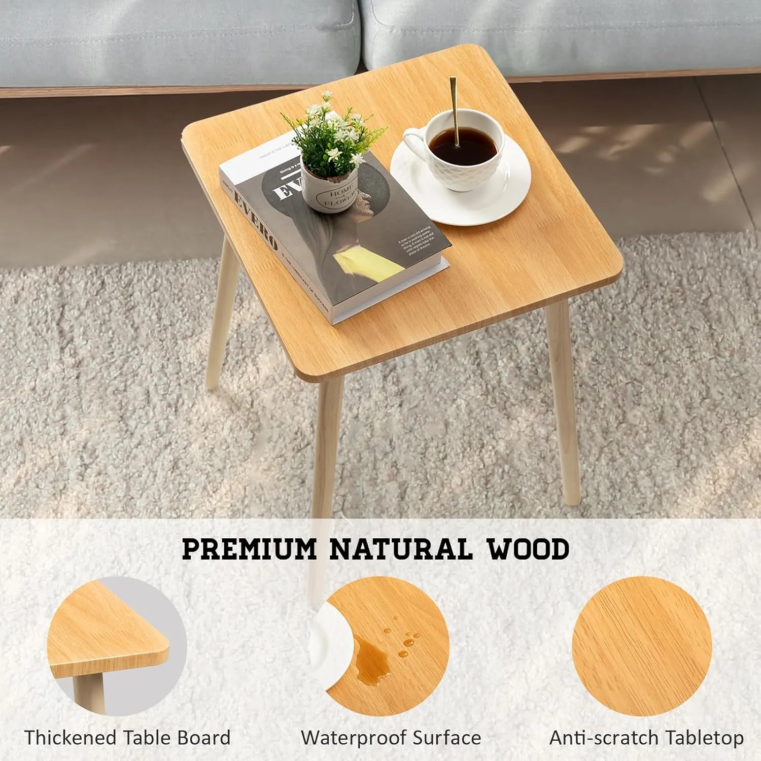 FORAOFUR Side Table, Modern End Table, Wooden Small for Living Room, Bedroom and Balcony, Rectangular Accent Table Home Decor, Easy Assembly