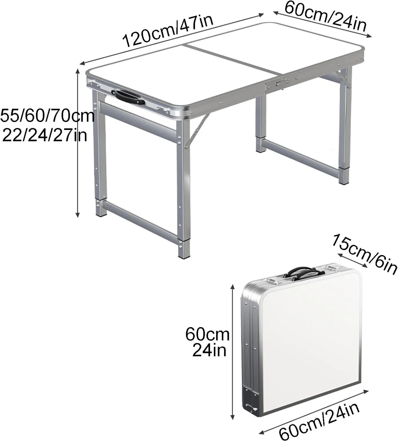 FQWYNMZ 4Ft Folding Camp Table, Folding Picnic Table for Outdoor, Aluminum Folding Table with 3 Adjustable Height, Lightweight Beach Table with Handle, for Home Picnic BBQ Garden(Color:Black)