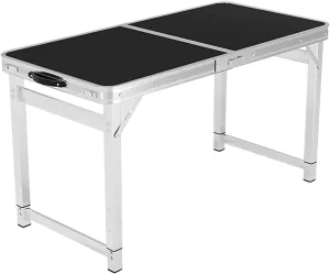 FQWYNMZ 4Ft Folding Camp Table, Folding Picnic Table for Outdoor, Aluminum Folding Table with 3 Adjustable Height, Lightweight Beach Table with Handle, for Home Picnic BBQ Garden(Color:Black)