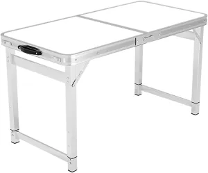 FQWYNMZ 4Ft Folding Camp Table, Folding Picnic Table for Outdoor, Aluminum Folding Table with 3 Adjustable Height, Lightweight Beach Table with Handle, for Home Picnic BBQ Garden(Color:White)