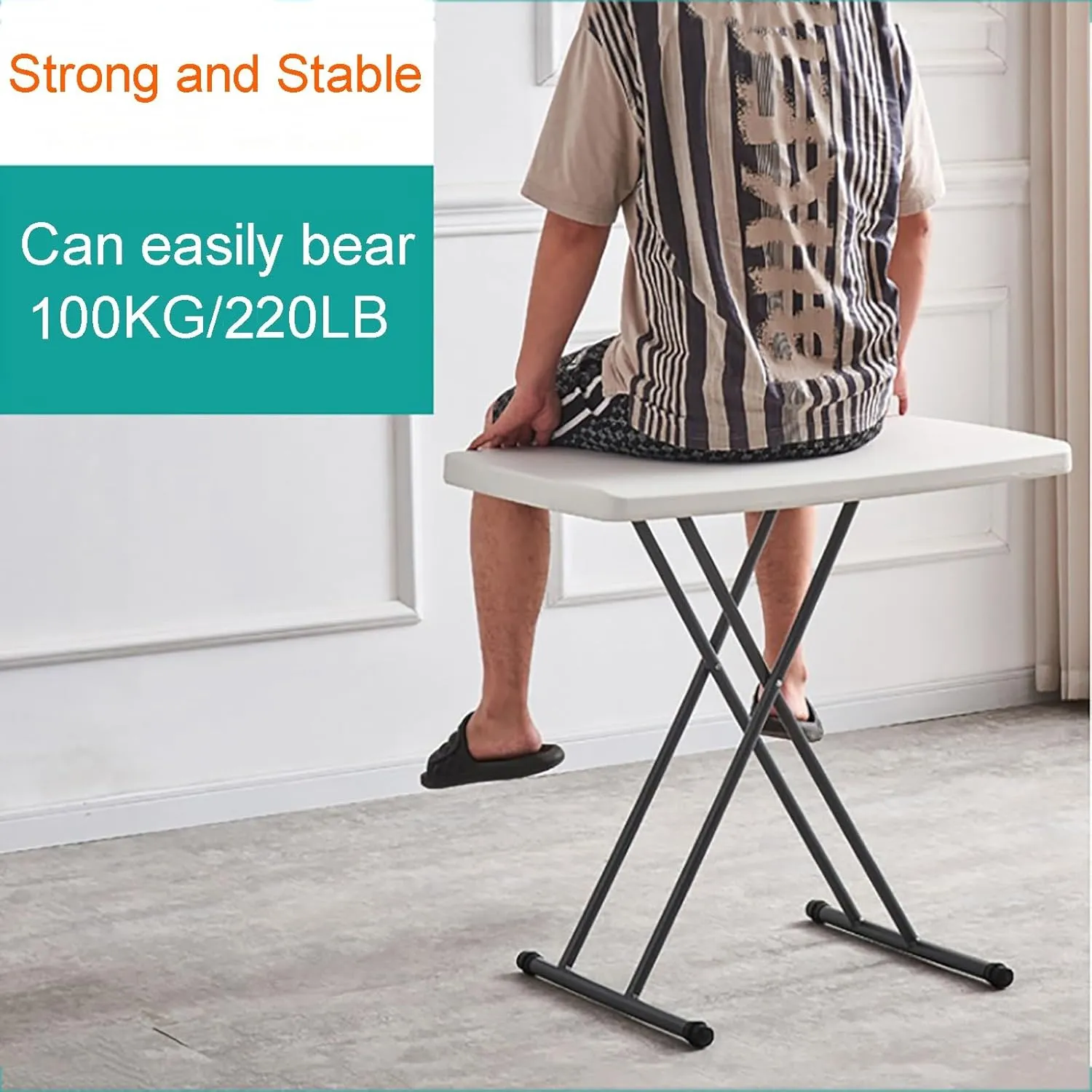 FQWYNMZ Folding Picnic Table for Outdoor, Portable Fold-in-Half Plastic Dining Picnic Party Table with 6 Levels of Height Adjustment, Small End Table for Camping and Picnics(White)