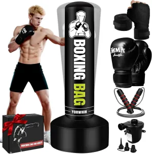 Freestanding Punching Bag for Adults Teens, 70'' Heavy Boxing Bag with Stand with Gloves, Pump and Jump Rope, Women Men Standing Kickboxing Bag for MMA Training Muay Thai Fitness Karate Home Gym