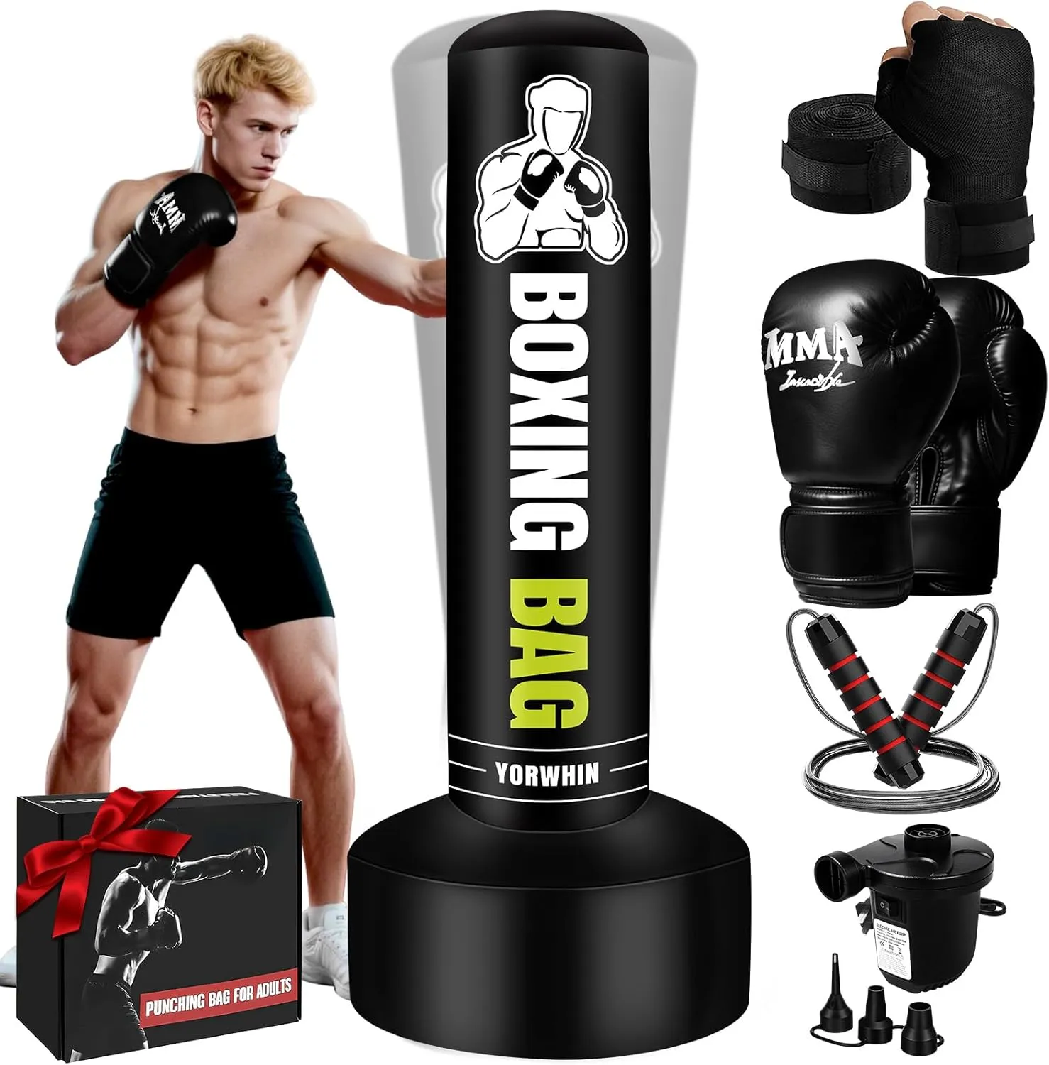 Freestanding Punching Bag for Adults Teens, 70'' Heavy Boxing Bag with Stand with Gloves, Pump and Jump Rope, Women Men Standing Kickboxing Bag for MMA Training Muay Thai Fitness Karate Home Gym