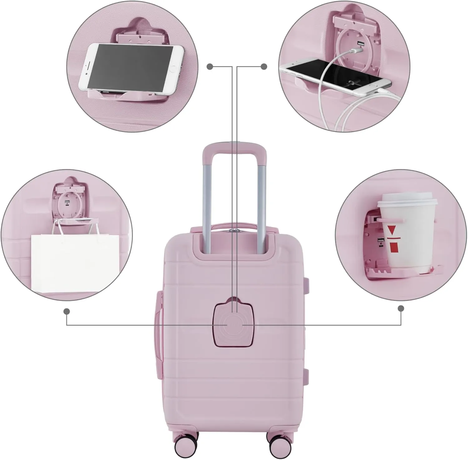 French Connection St. Martin Carry-On Luggage with Cup Holder/USB Ports, Pink A Boo
