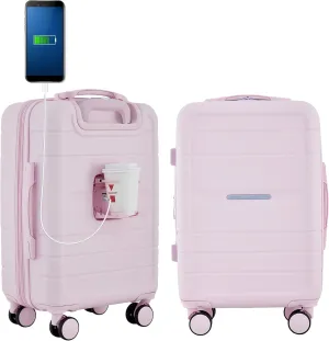 French Connection St. Martin Carry-On Luggage with Cup Holder/USB Ports, Pink A Boo