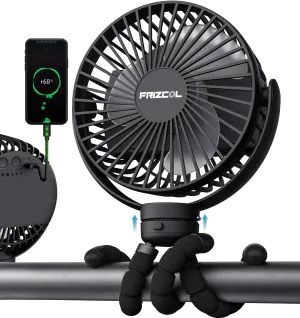FRIZCOL Portable Stroller Fan, Use As Power Bank, 65H 12000mAh Battery Operated Fan Flexible Tripod Baby Car Seat Fans with Timming, Personal Mini Handheld/Desk/Small Clip On Fans For Stroller