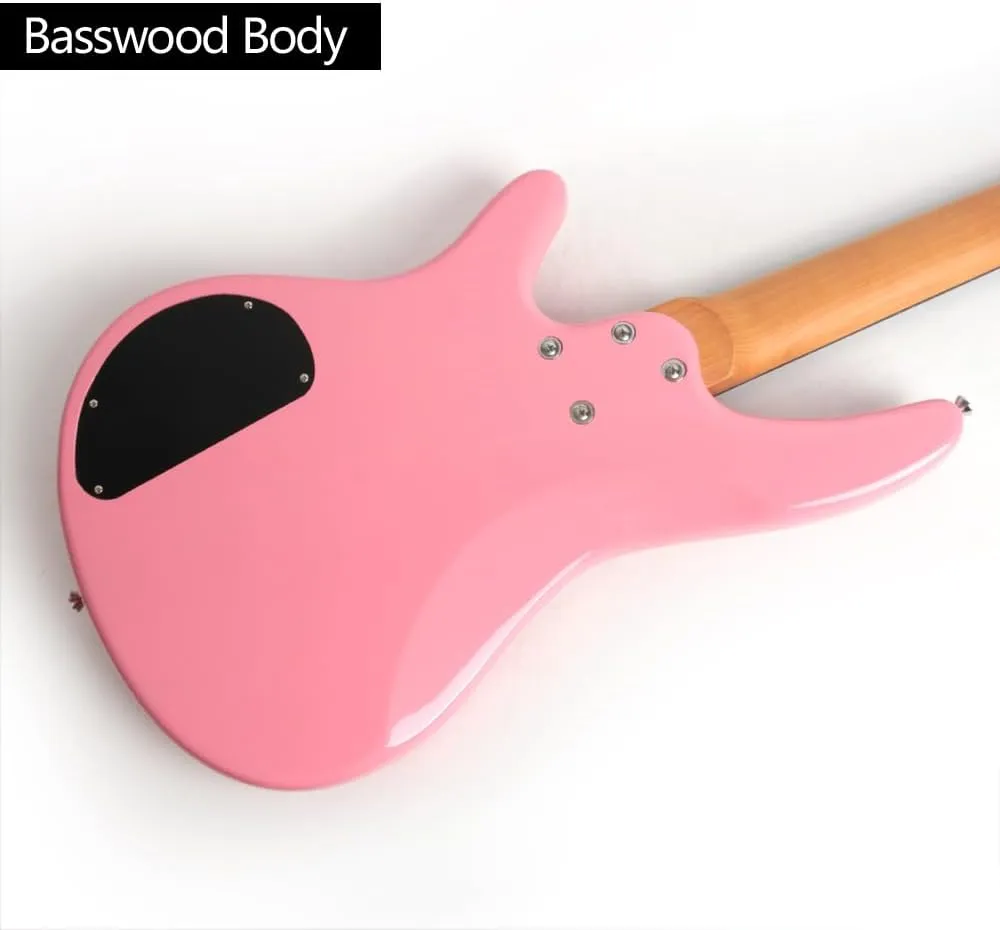 Full Size Standard Electric Bass Guitar Four 4 String Right Hand Handed Solid Basswood Body Roasted Canadian Maple Neck Genuine Rosewood Fretboard Fingerboard with Gig Bag