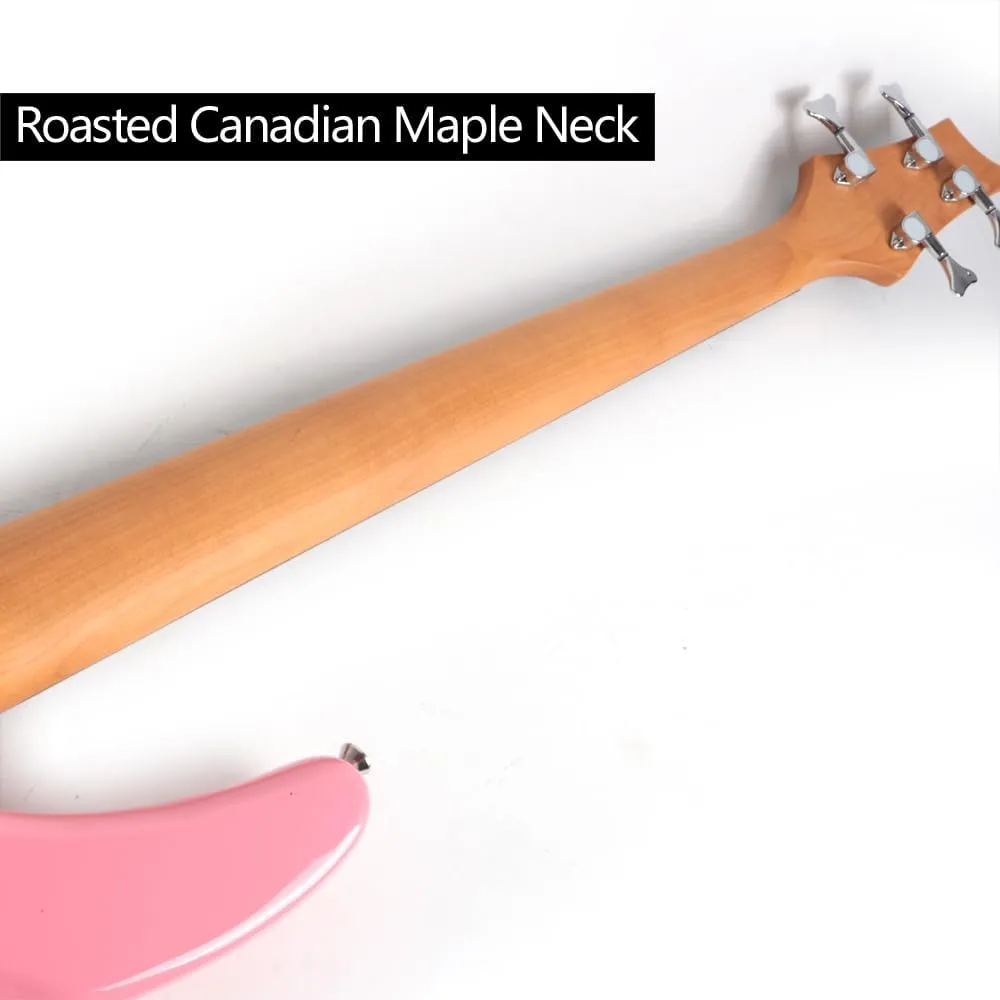 Full Size Standard Electric Bass Guitar Four 4 String Right Hand Handed Solid Basswood Body Roasted Canadian Maple Neck Genuine Rosewood Fretboard Fingerboard with Gig Bag