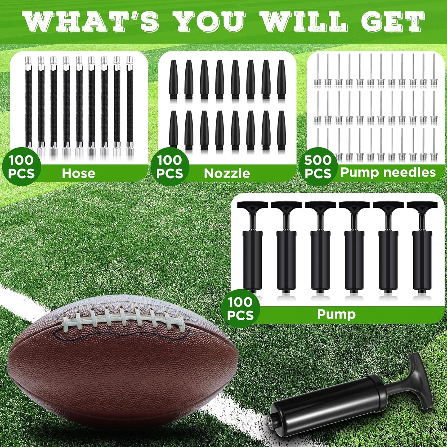 Fumete 100 Sets Ball Pump Bulk Air Pump for Sports Balls Include Needle Nozzle Extension Hose Portable Hand Pump Inflation Kit for Basketball Soccer Football Balloon Back to School