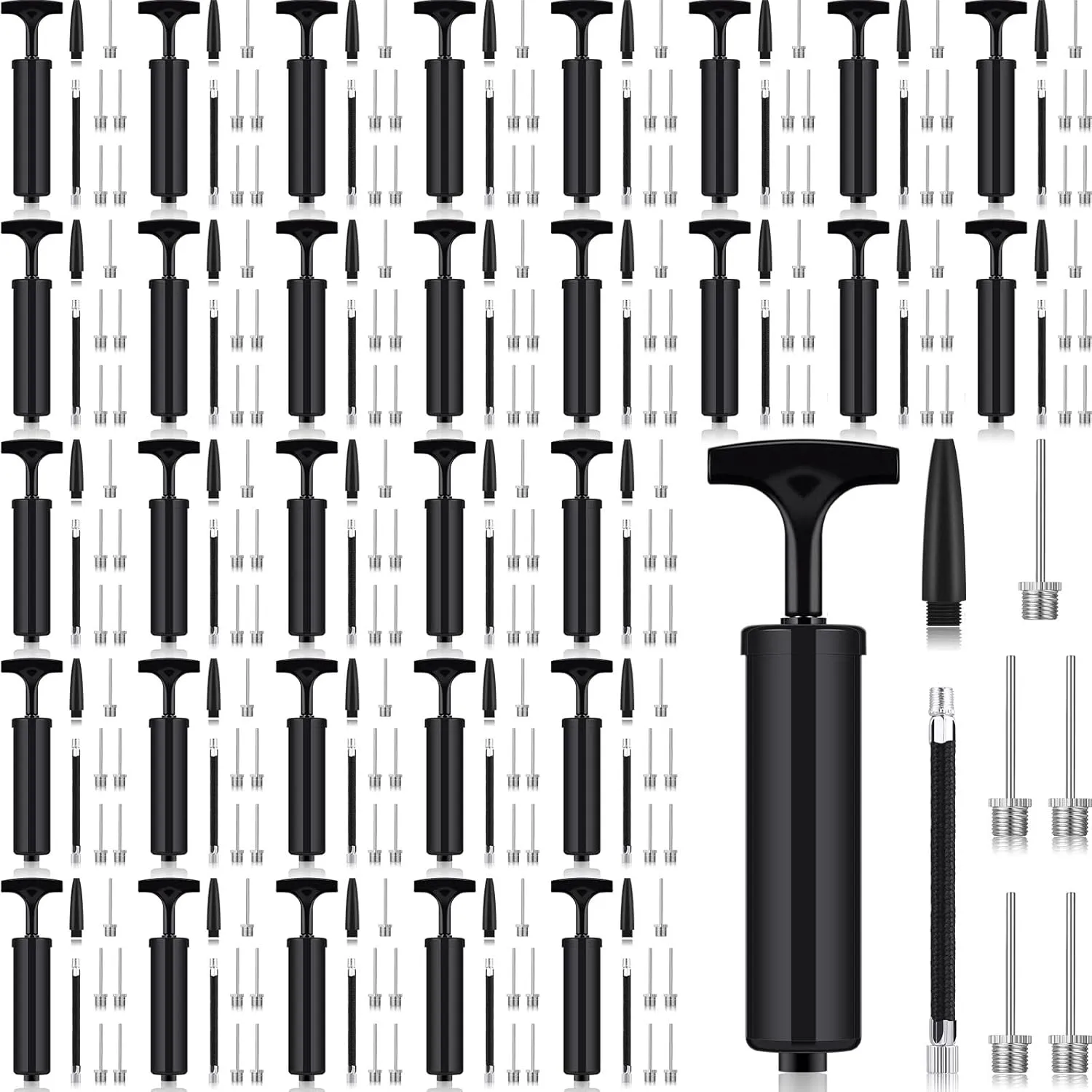 Fumete 100 Sets Ball Pump Bulk Air Pump for Sports Balls Include Needle Nozzle Extension Hose Portable Hand Pump Inflation Kit for Basketball Soccer Football Balloon Back to School