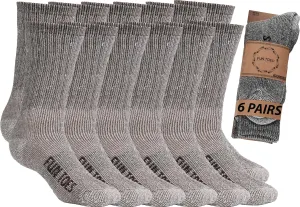 FUN TOES Men's Hiking Crew Merino Wool Socks 6 Pairs Lightweight, Reinforced Size 8-12