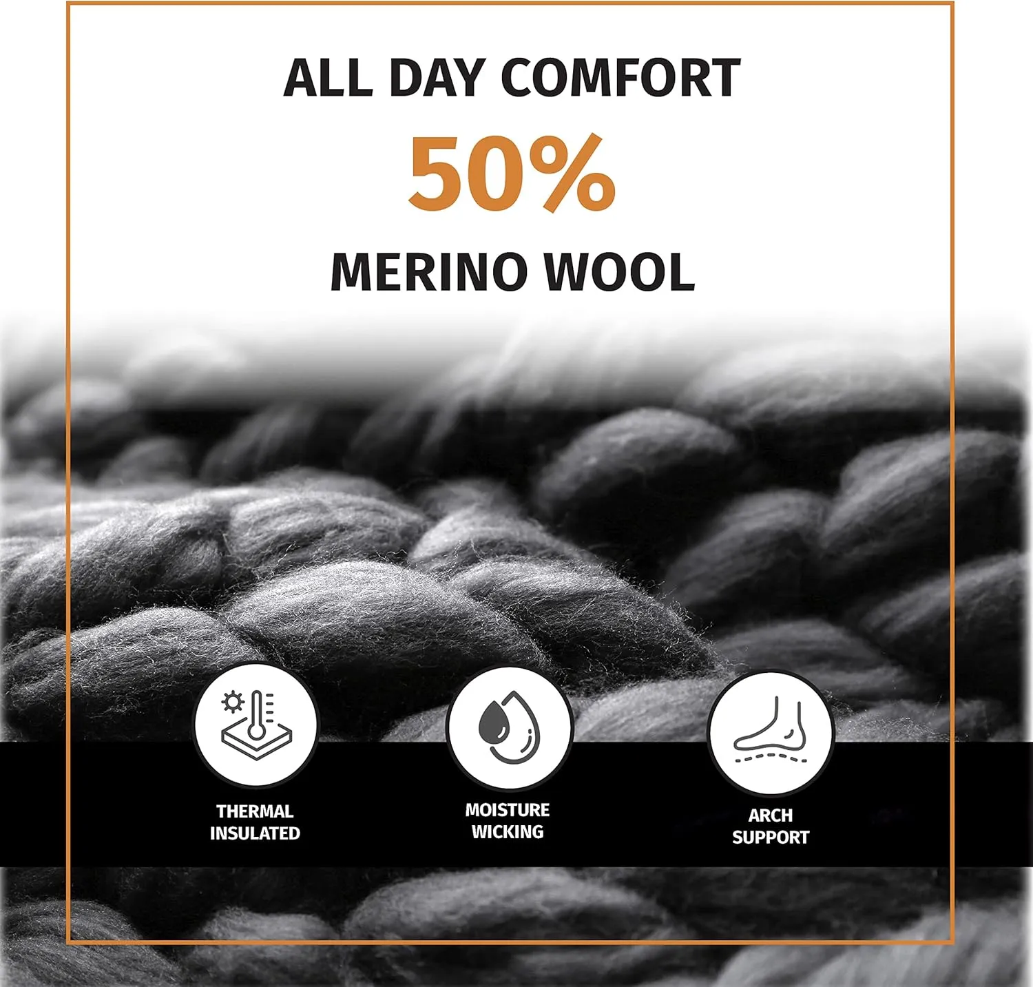 FUN TOES Men's Hiking Crew Merino Wool Socks 6 Pairs Lightweight, Reinforced Size 8-12