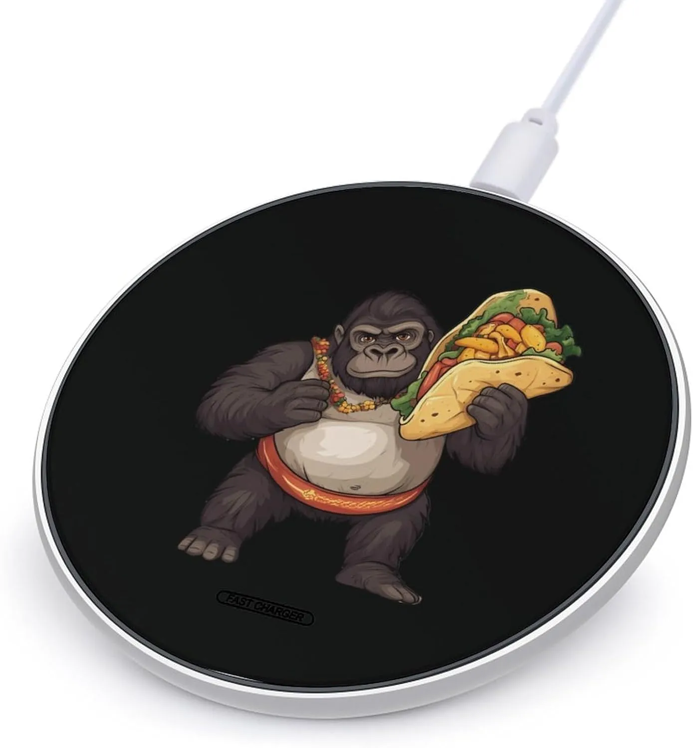 Funny Gorilla Carrying Ta-co Mexican Food Fast Portable Charger 10W Funny Graphic Phone Charging Pad with USB Cable