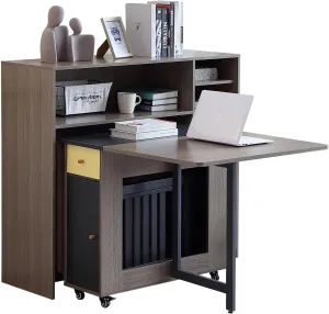 FUNROLUX Folding Dining Table and Sideboard Cabinet Set, Movable Kitchen Table and Buffet Cabinet with Storage Space for Dining Room, Living Room (Grey)