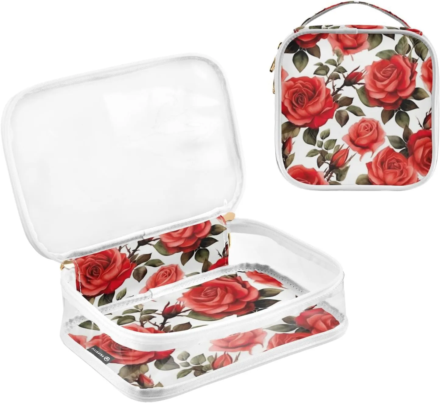 GAIGEO All Red Roses Travel Cosmetic Bag, Clear Liquids Bag for Air Travel, Beauty Bags for Women Travel, 2 Pack
