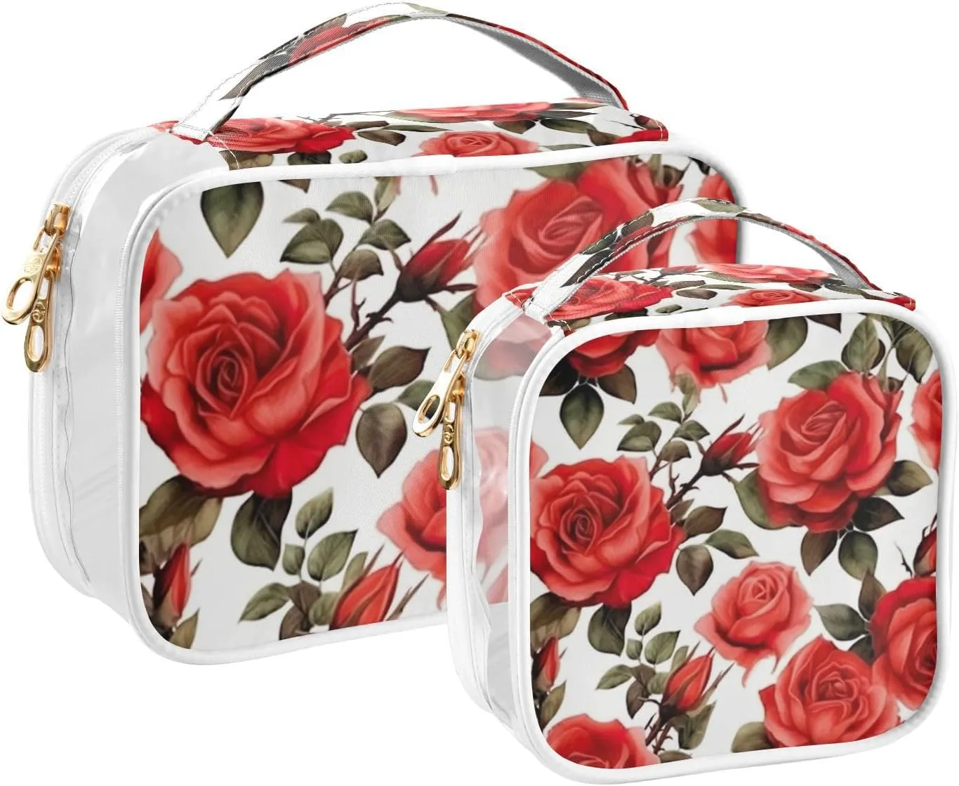 GAIGEO All Red Roses Travel Cosmetic Bag, Clear Liquids Bag for Air Travel, Beauty Bags for Women Travel, 2 Pack