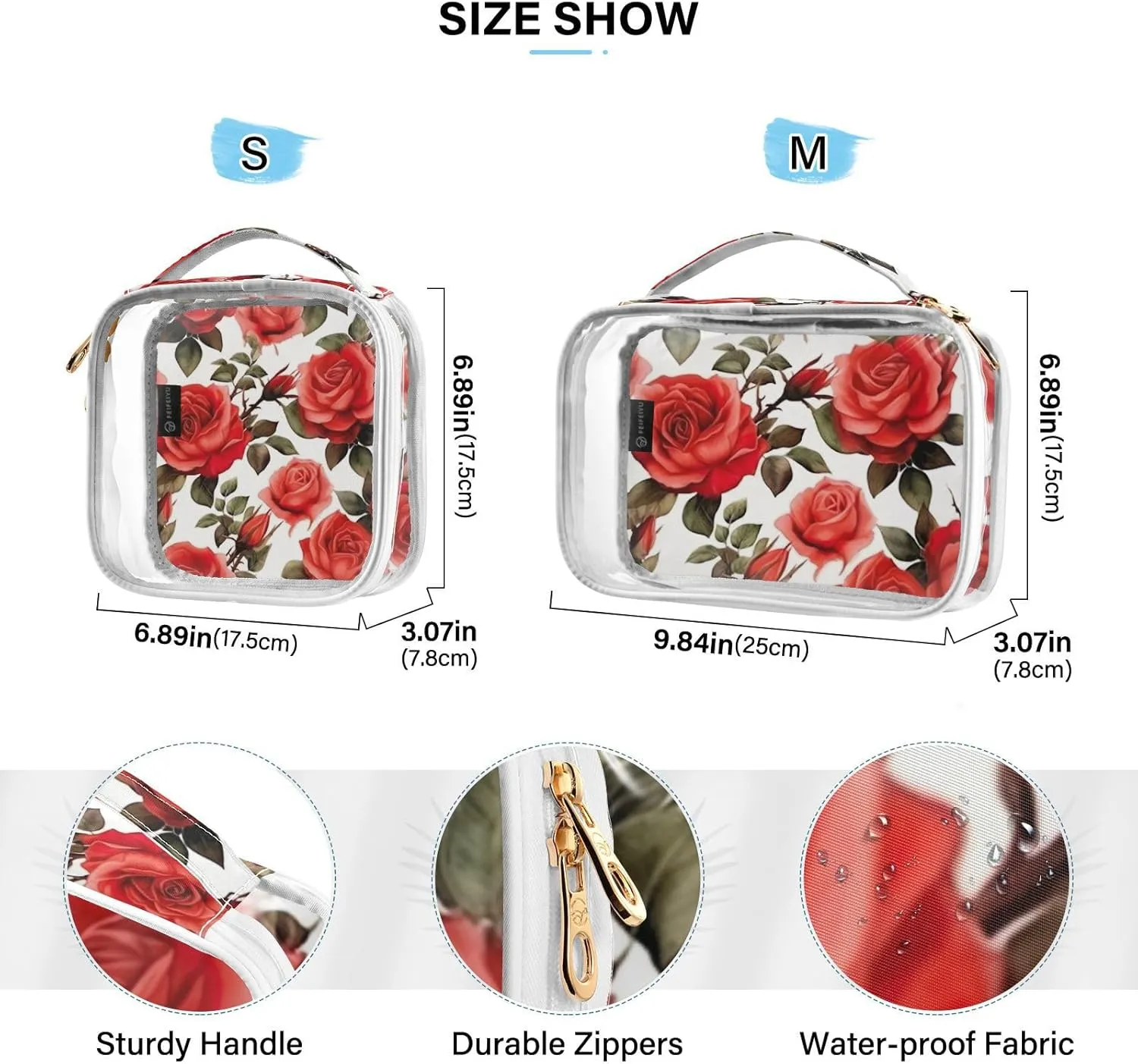 GAIGEO All Red Roses Travel Cosmetic Bag, Clear Liquids Bag for Air Travel, Beauty Bags for Women Travel, 2 Pack