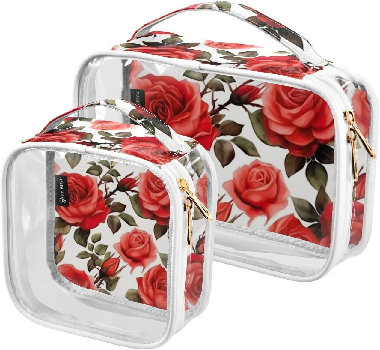 GAIGEO All Red Roses Travel Cosmetic Bag, Clear Liquids Bag for Air Travel, Beauty Bags for Women Travel, 2 Pack