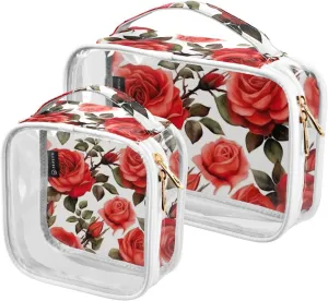 GAIGEO All Red Roses Travel Cosmetic Bag, Clear Liquids Bag for Air Travel, Beauty Bags for Women Travel, 2 Pack