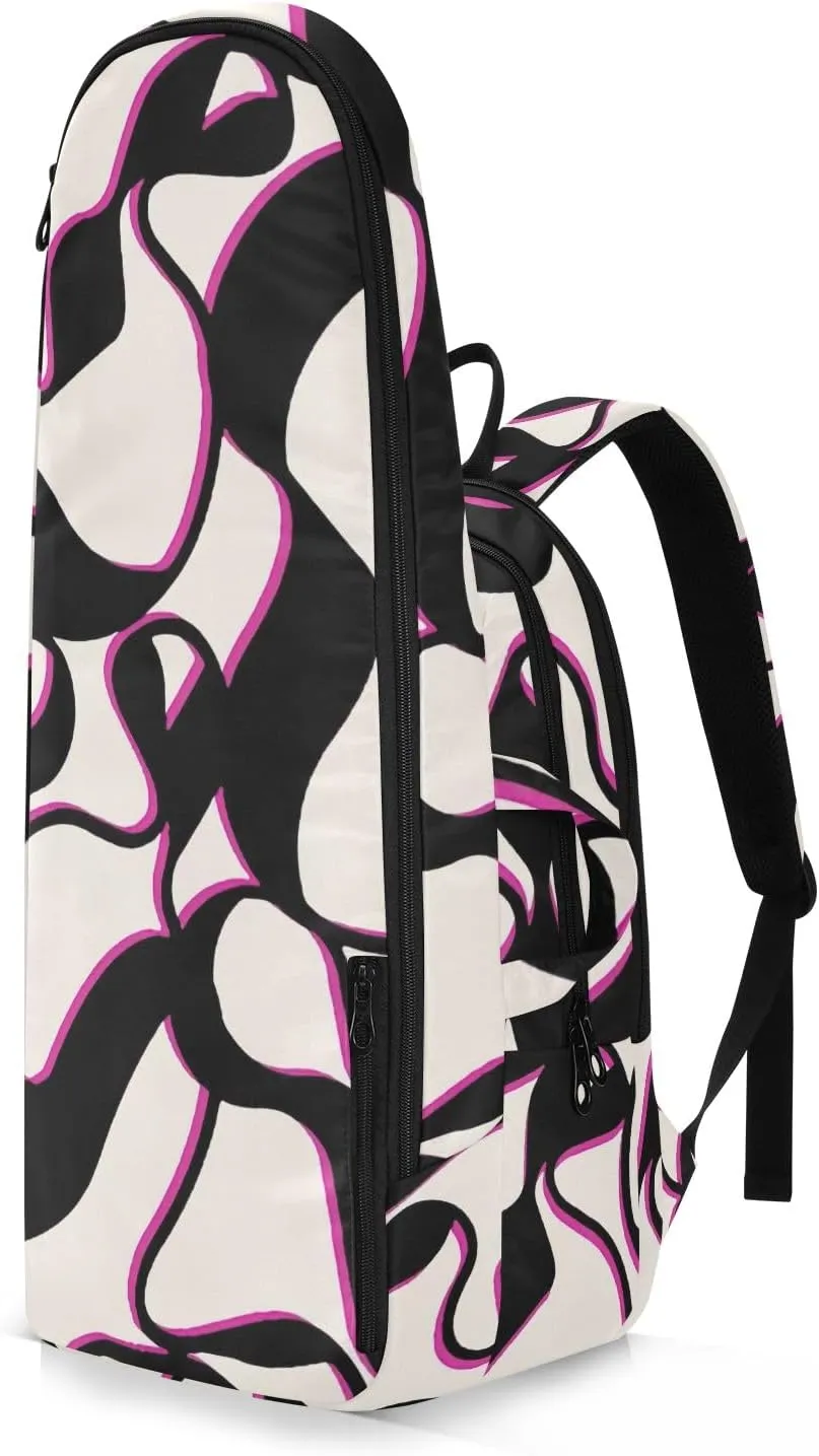 GAIGEO Basketball Sports Doodles Black Tennis Racket Backpack, Large Capacity Pickleball Holder, Various Storage Methods