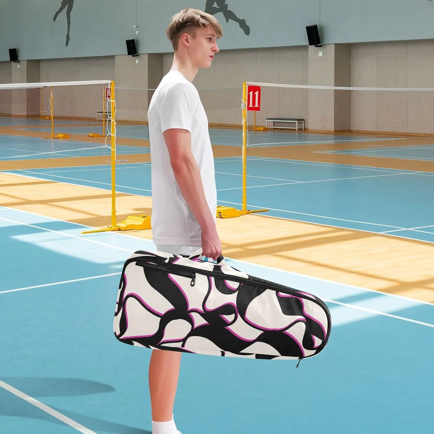 GAIGEO Basketball Sports Doodles Black Tennis Racket Backpack, Large Capacity Pickleball Holder, Various Storage Methods