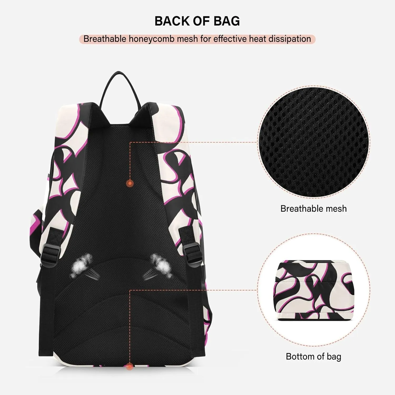 GAIGEO Basketball Sports Doodles Black Tennis Racket Backpack, Large Capacity Pickleball Holder, Various Storage Methods