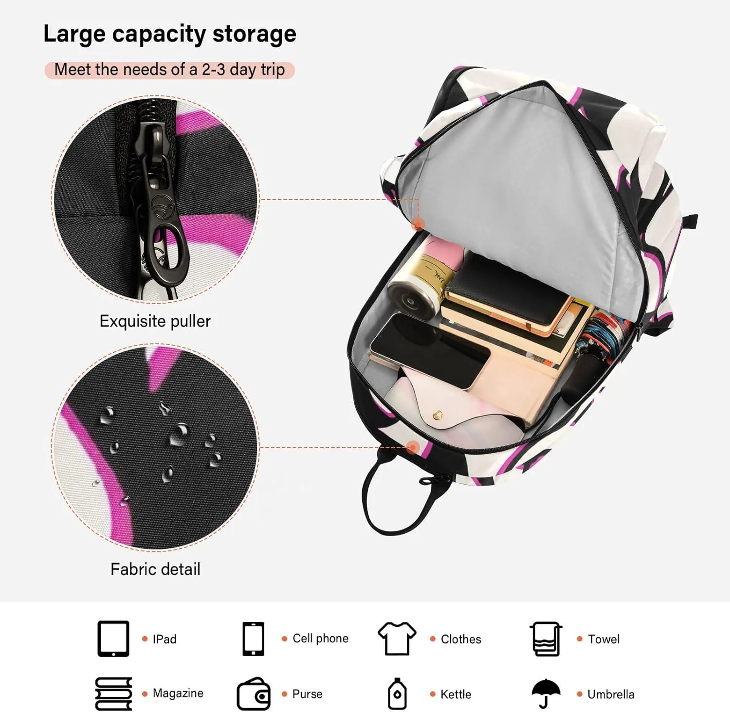 GAIGEO Basketball Sports Doodles Black Tennis Racket Backpack, Large Capacity Pickleball Holder, Various Storage Methods