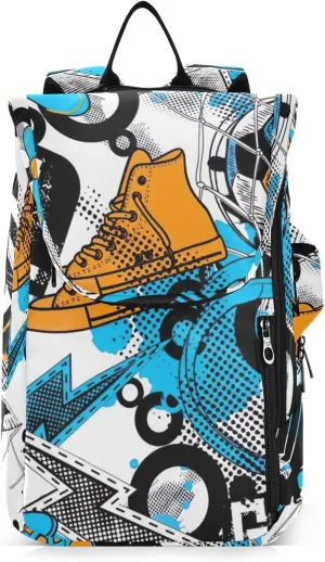 GAIGEO Cool Soccer Graffiti Pickleball Backpack, Multiple Storage Compartments Tennis Racket Backpack, Foldable Pocket