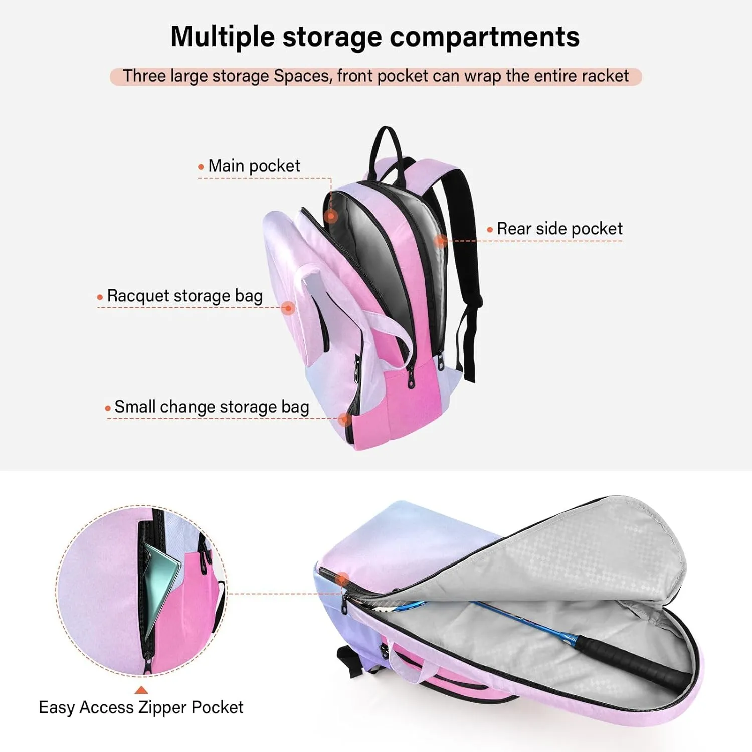 GAIGEO White Polka Dots Blue Pickleball Backpack, Large Capacity Pickleball Caddy, Various Storage Methods