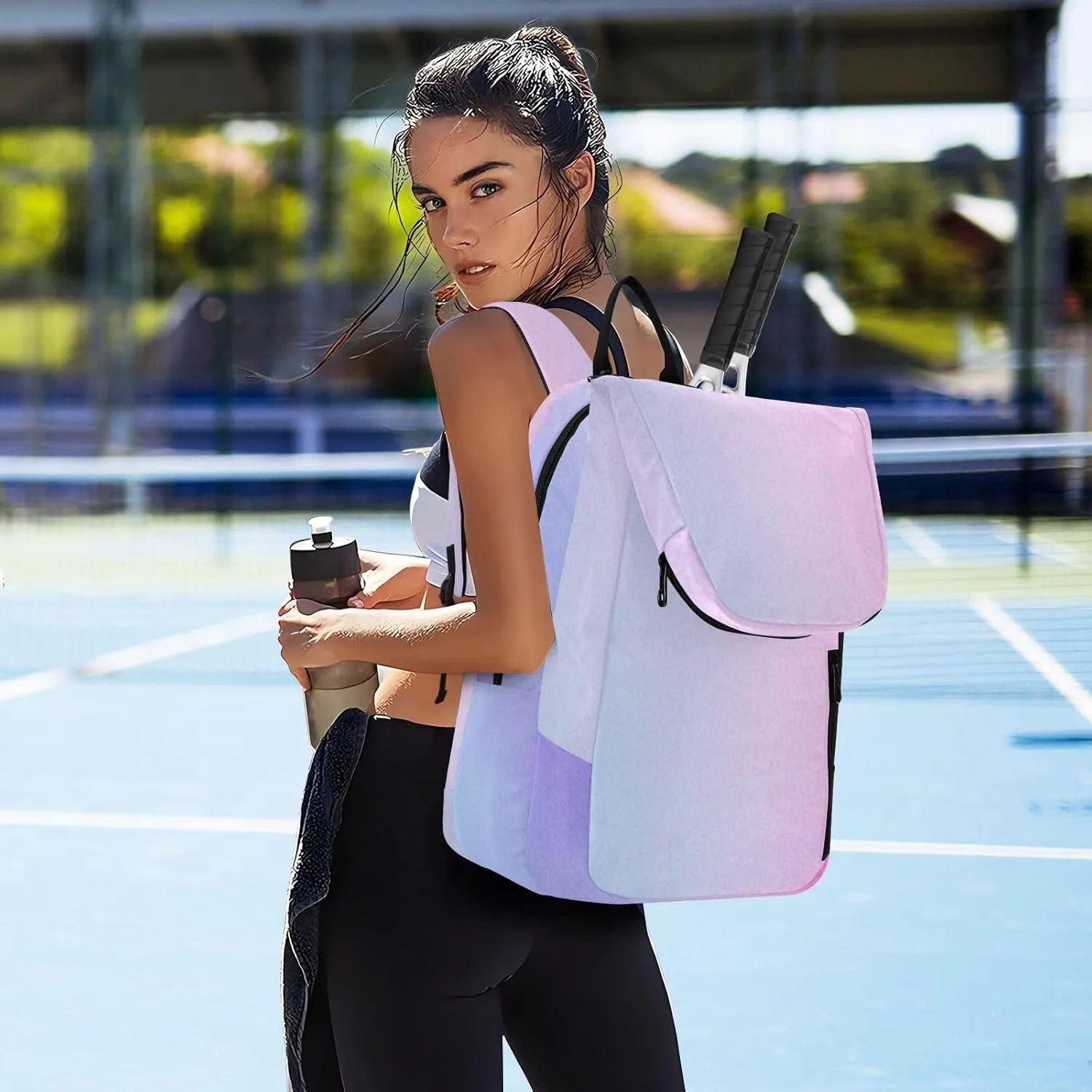 GAIGEO White Polka Dots Blue Pickleball Backpack, Large Capacity Pickleball Caddy, Various Storage Methods