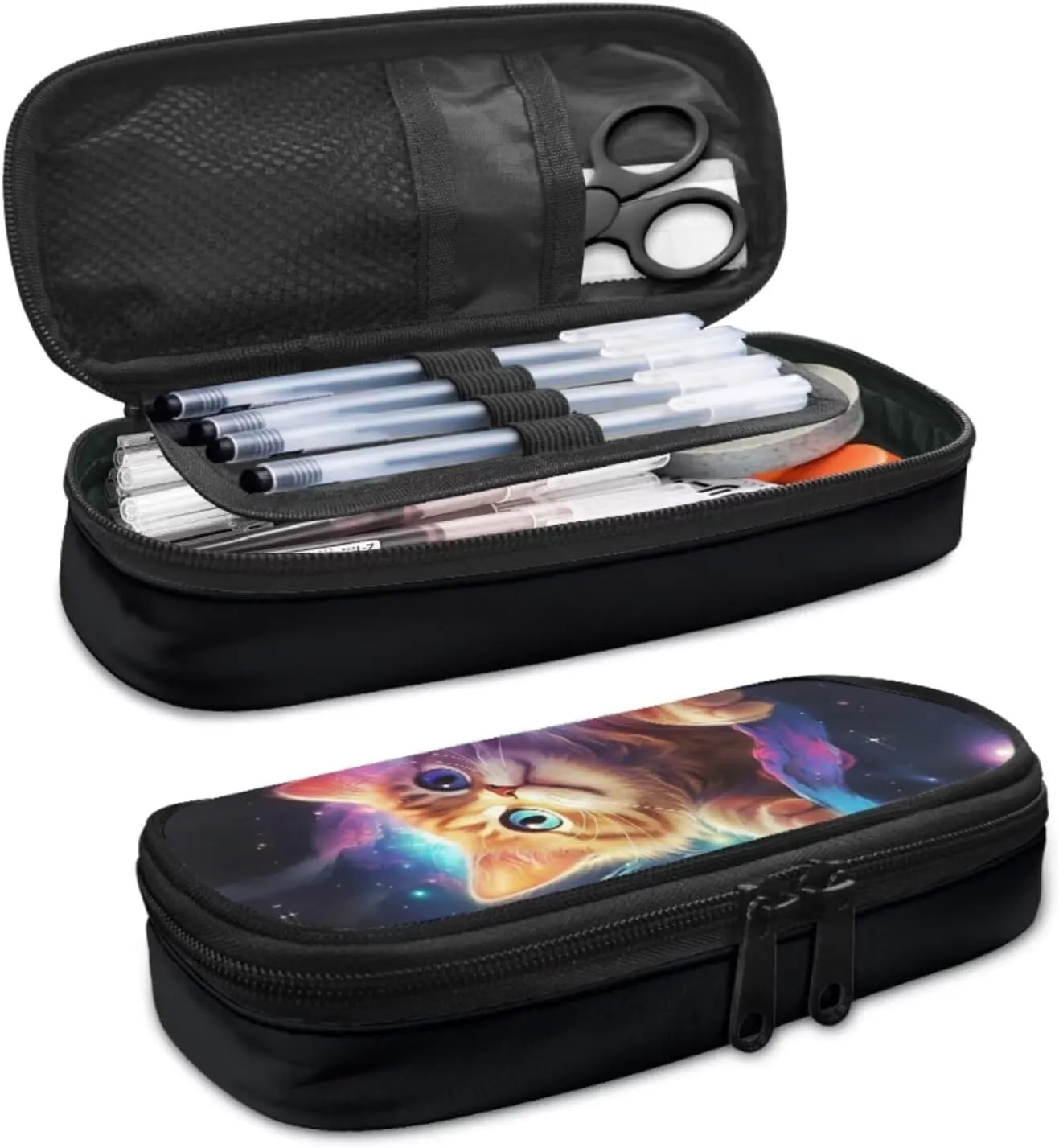 Galaxy Backpack for Kids Cat Prints Backpack for Girls Primary School Fashion School Backpack Set with Insulated Lunch Box and Cute Pencil Case 15 Inch Shoulder Bags for Teens
