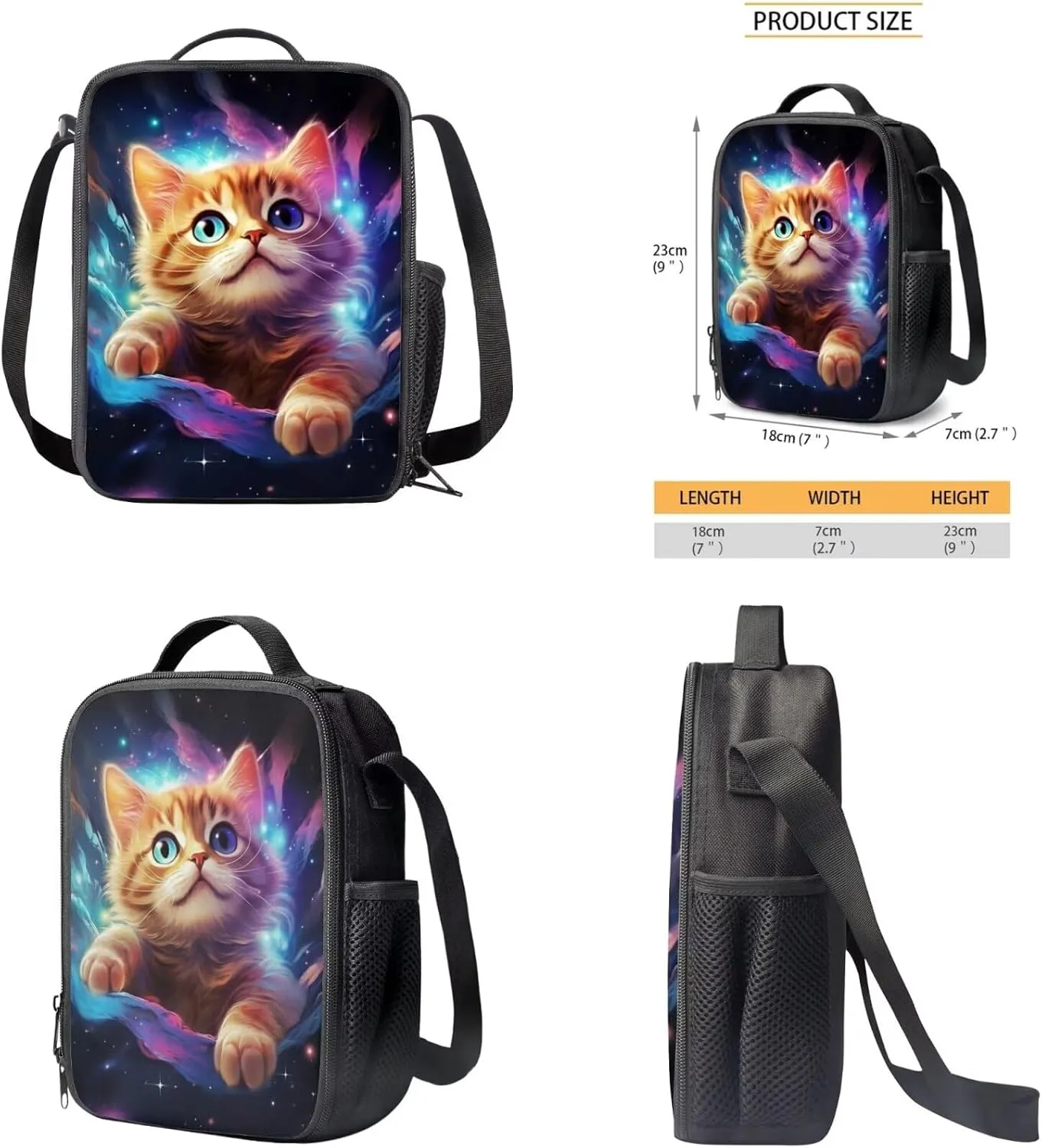 Galaxy Backpack for Kids Cat Prints Backpack for Girls Primary School Fashion School Backpack Set with Insulated Lunch Box and Cute Pencil Case 15 Inch Shoulder Bags for Teens