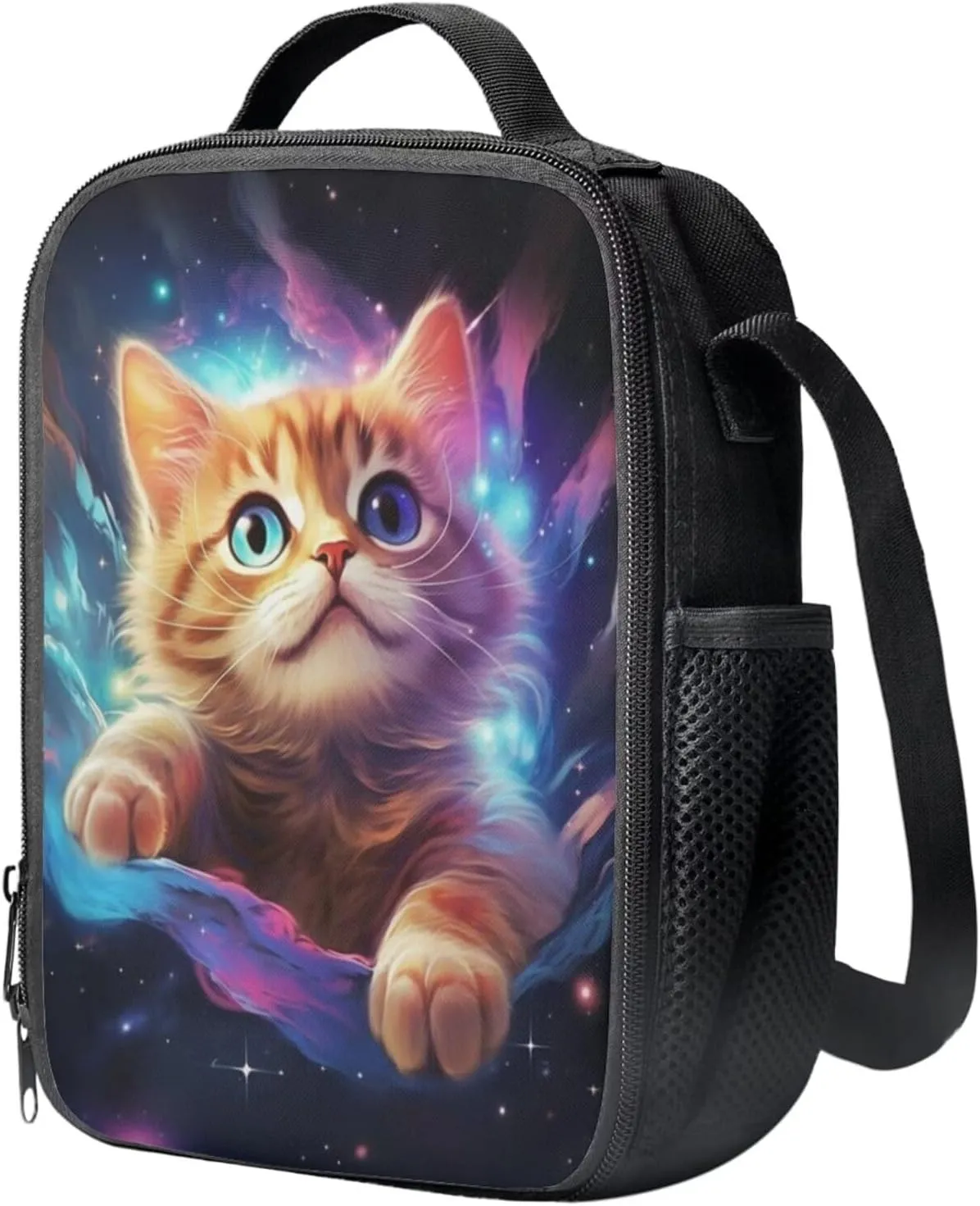 Galaxy Backpack for Kids Cat Prints Backpack for Girls Primary School Fashion School Backpack Set with Insulated Lunch Box and Cute Pencil Case 15 Inch Shoulder Bags for Teens