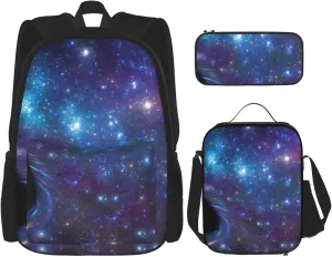 Galaxy Print Versatile Adjustable Shoulder Fashion Backpack Lunch Bag Pencil Case Large Capacity