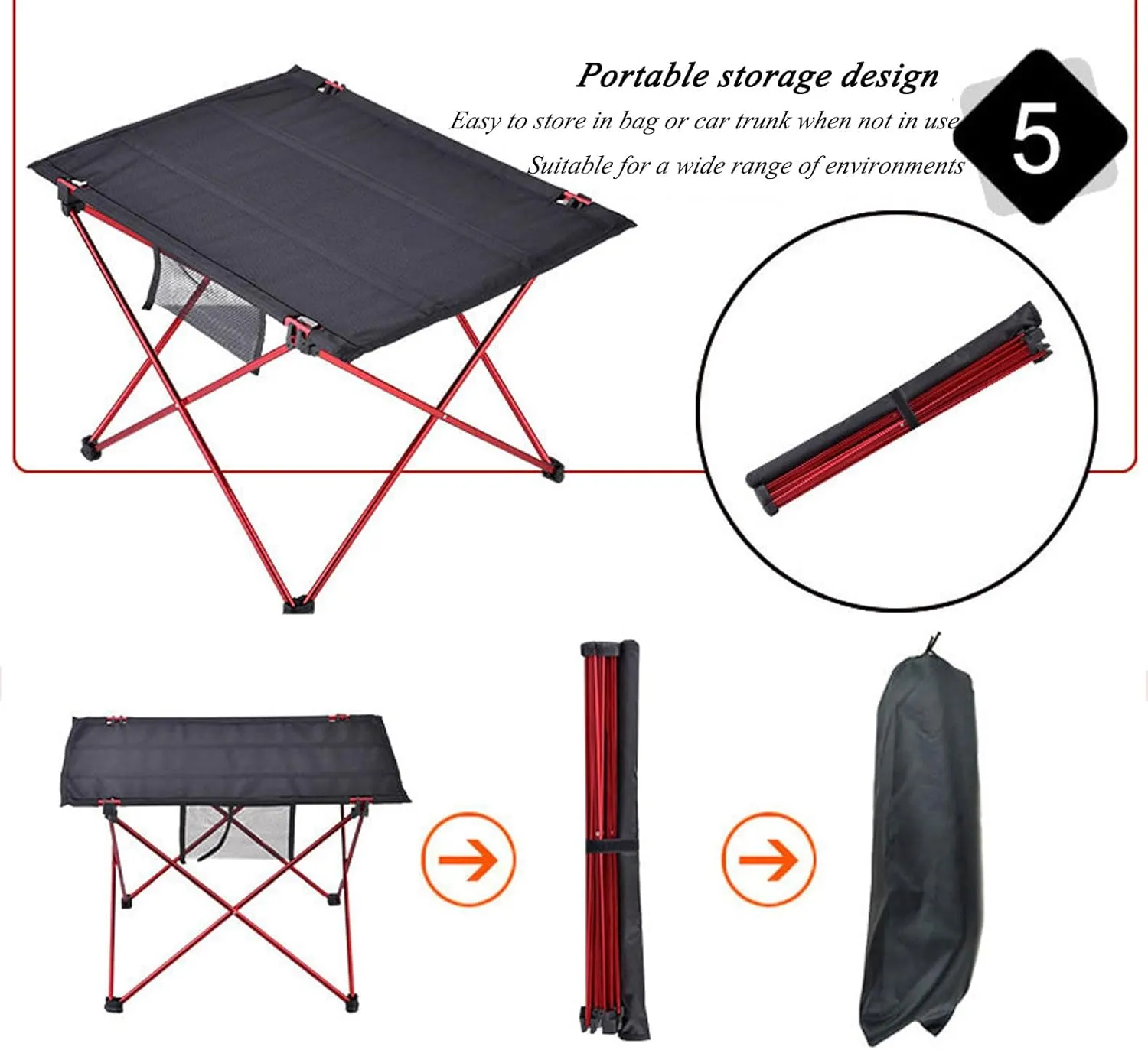 GaRcan Small Folding Camping Table with Aluminum Table Leg, Portable Beach Table for Sand with Carrying Bag, Prefect for Outdoor, Picnic, BBQ, Cooking, Festival (Red 56×42×37cm)