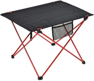 GaRcan Small Folding Camping Table with Aluminum Table Leg, Portable Beach Table for Sand with Carrying Bag, Prefect for Outdoor, Picnic, BBQ, Cooking, Festival (Red 56×42×37cm)