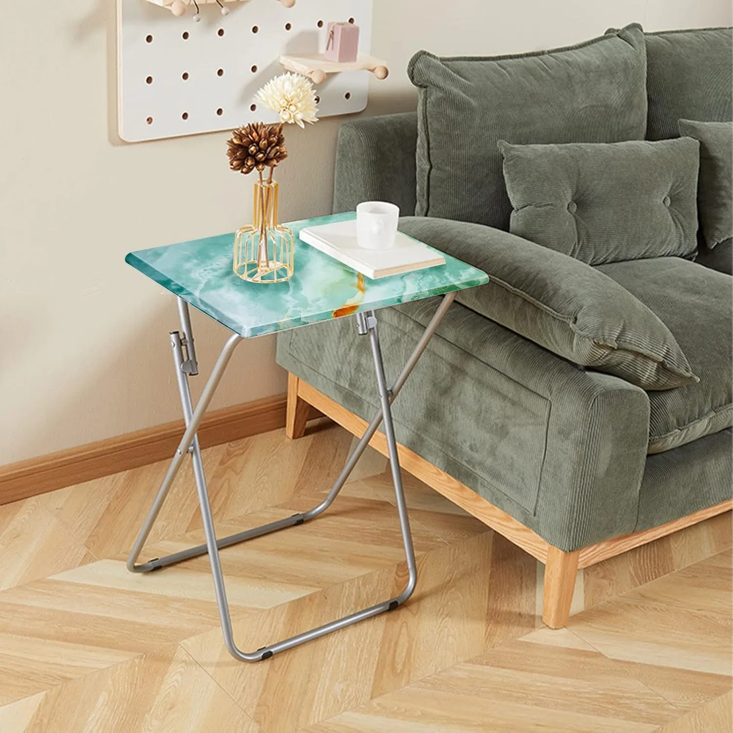 Garden 4 you Folding TV Tray Table,TV Dinner Table with Sturdy MDF Top,Eating Trays for Living Room with No Assembly Required, 2PCS (Sea Blue)