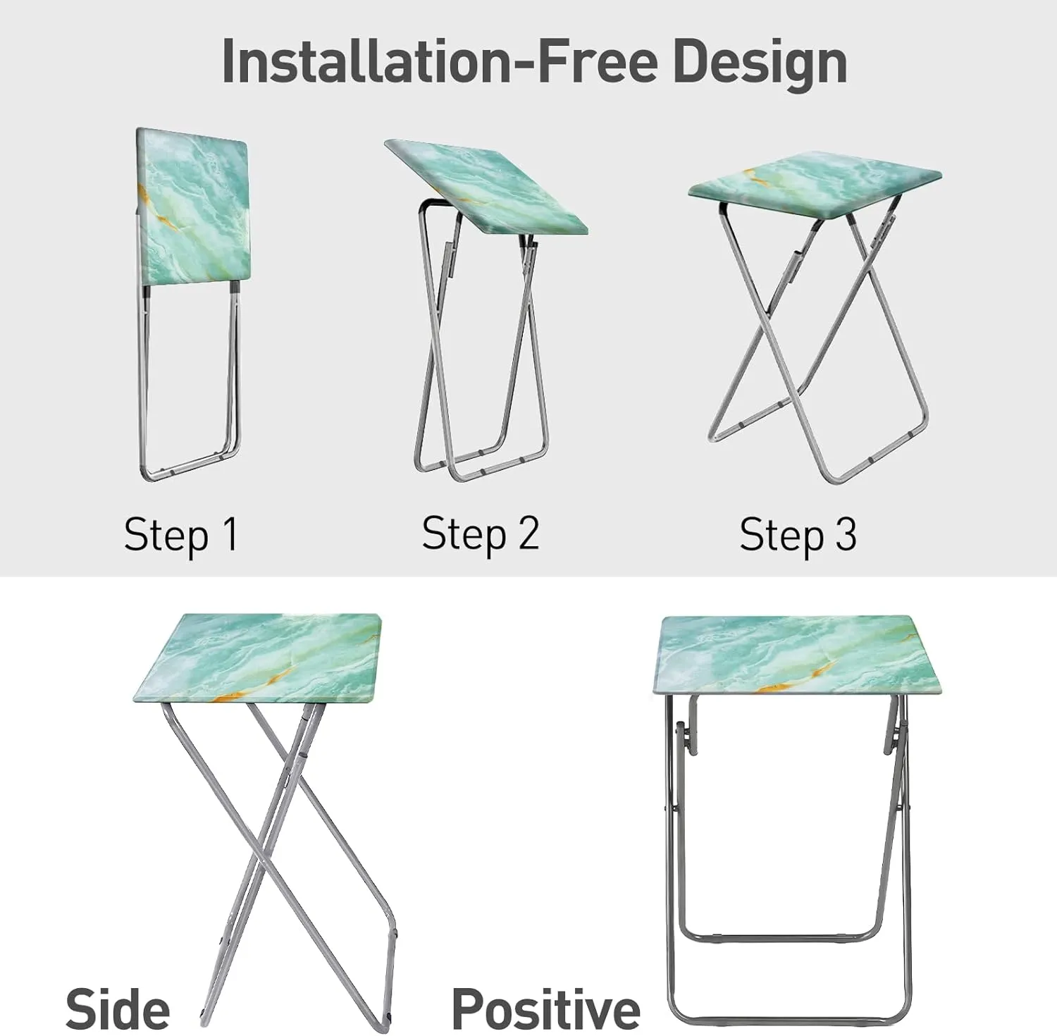 Garden 4 you Folding TV Tray Table,TV Dinner Table with Sturdy MDF Top,Eating Trays for Living Room with No Assembly Required, 2PCS (Sea Blue)