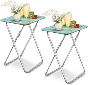 Garden 4 you Folding TV Tray Table,TV Dinner Table with Sturdy MDF Top,Eating Trays for Living Room with No Assembly Required, 2PCS (Sea Blue)