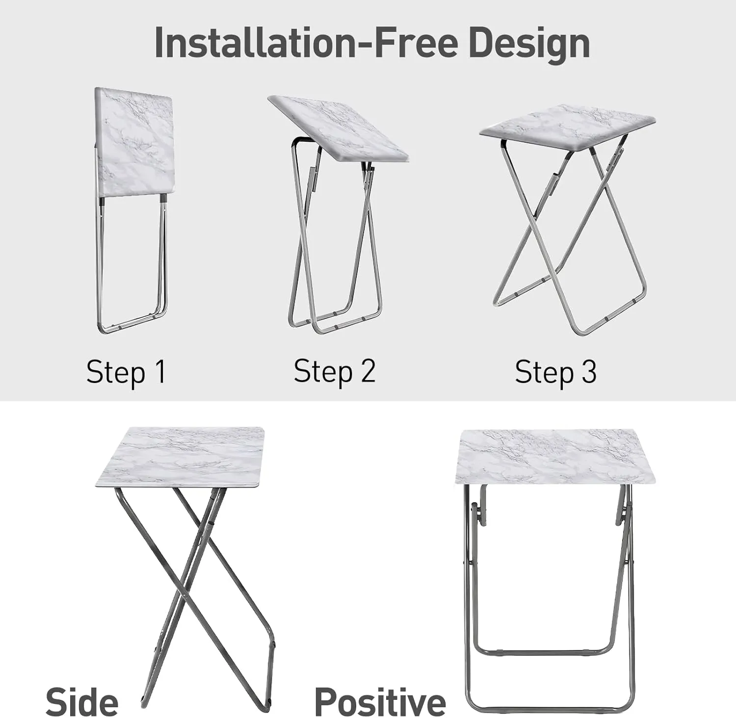 Garden 4 you Tv Trays, Folding Tray Table, Dinner Tray Table with No Assembly Required&Sturdy, Foldable Snack Eating Trays Table for Living Room, 15 x 18.9 x 26 in(White Marble,1PC)