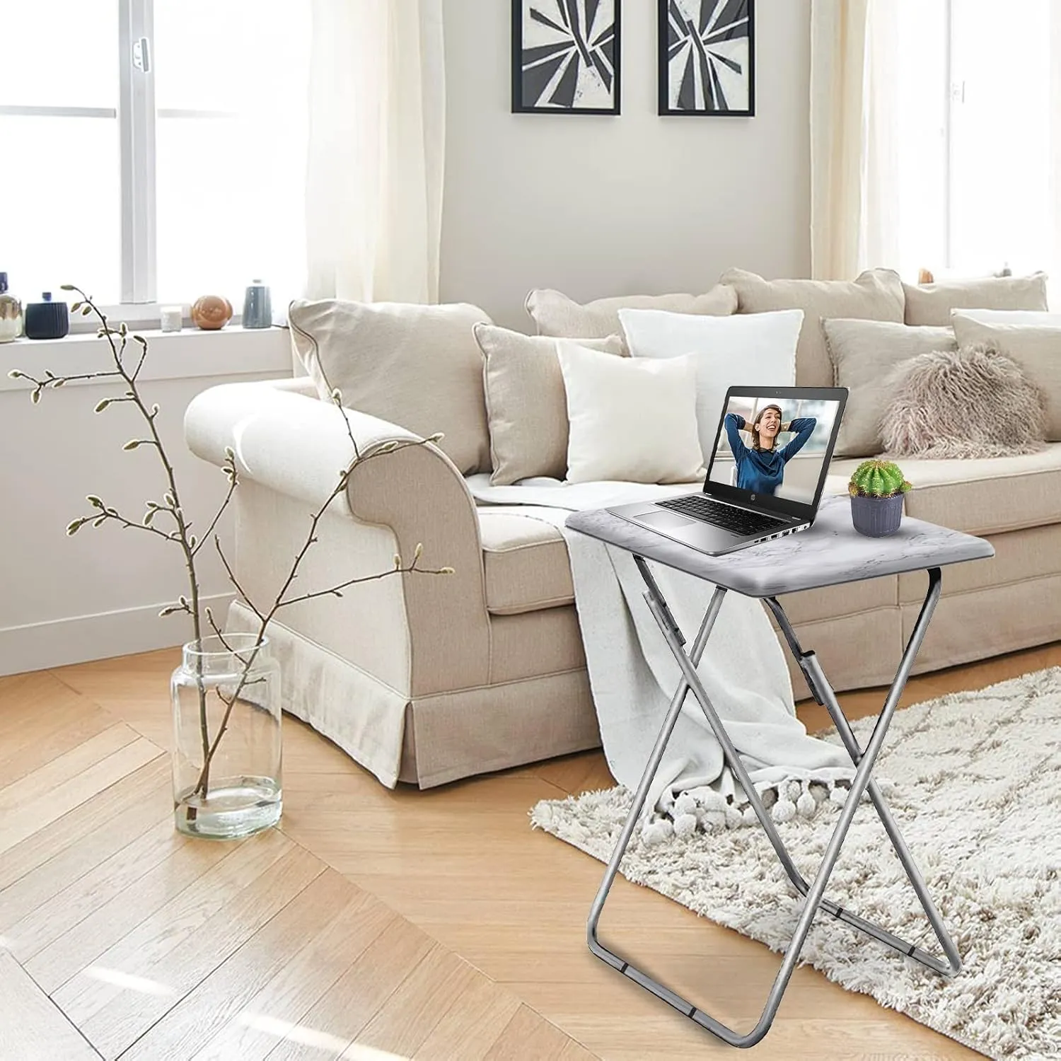 Garden 4 you Tv Trays, Folding Tray Table, Dinner Tray Table with No Assembly Required&Sturdy, Foldable Snack Eating Trays Table for Living Room, 15 x 18.9 x 26 in(White Marble,1PC)