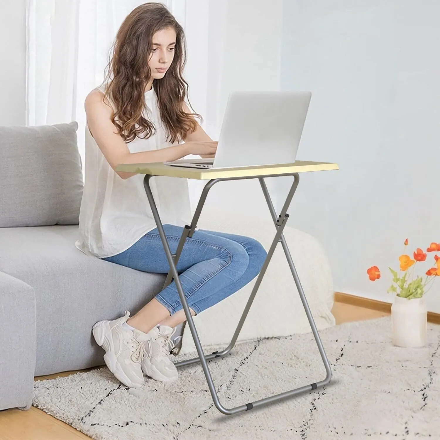 Garden 4 you Tv Trays Folding Tray Table Dinner Tray Table with No Assembly Required&Sturdy, Foldable Snack Eating Trays Tables for Living Room 15 x 18.9 x 26in (Natural,1PC)