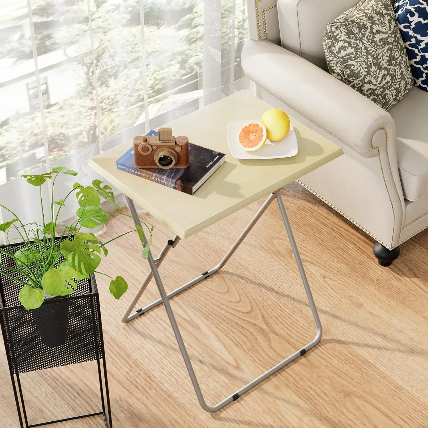 Garden 4 you Tv Trays Folding Tray Table Dinner Tray Table with No Assembly Required&Sturdy, Foldable Snack Eating Trays Tables for Living Room 15 x 18.9 x 26in (Natural,1PC)