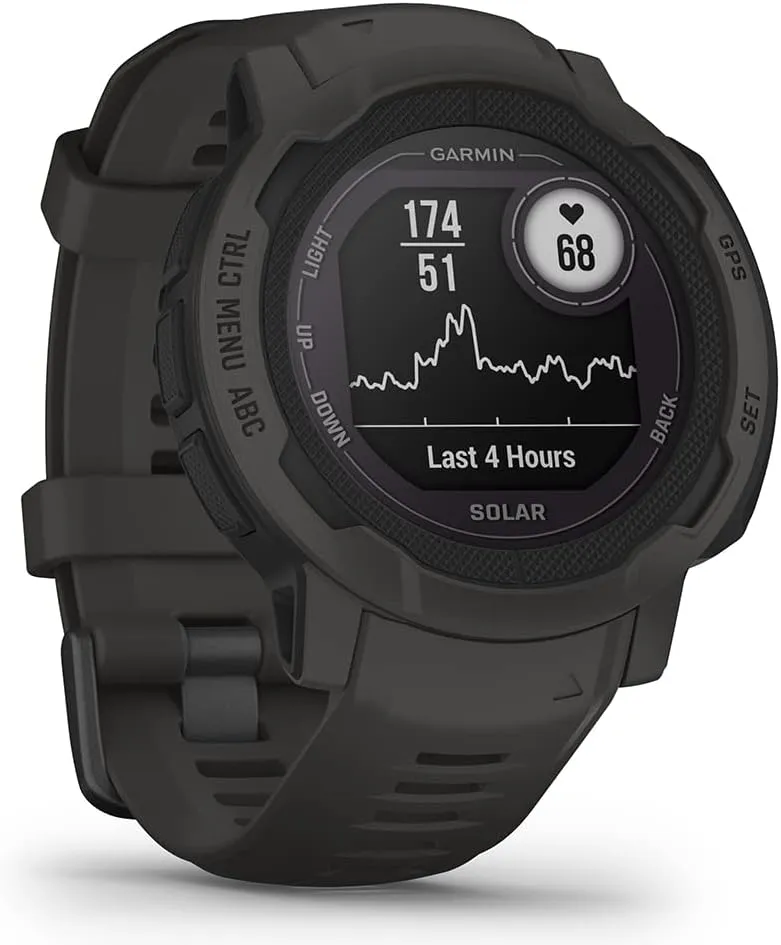Garmin Instinct 2 Solar (Graphite) Rugged GPS Smartwatch Bundle - Outdoor Watch with Multi GNSS, Compass, Heart Rate, Large, 45mm - Includes PlayBetter Screen Protectors & Portable Charger