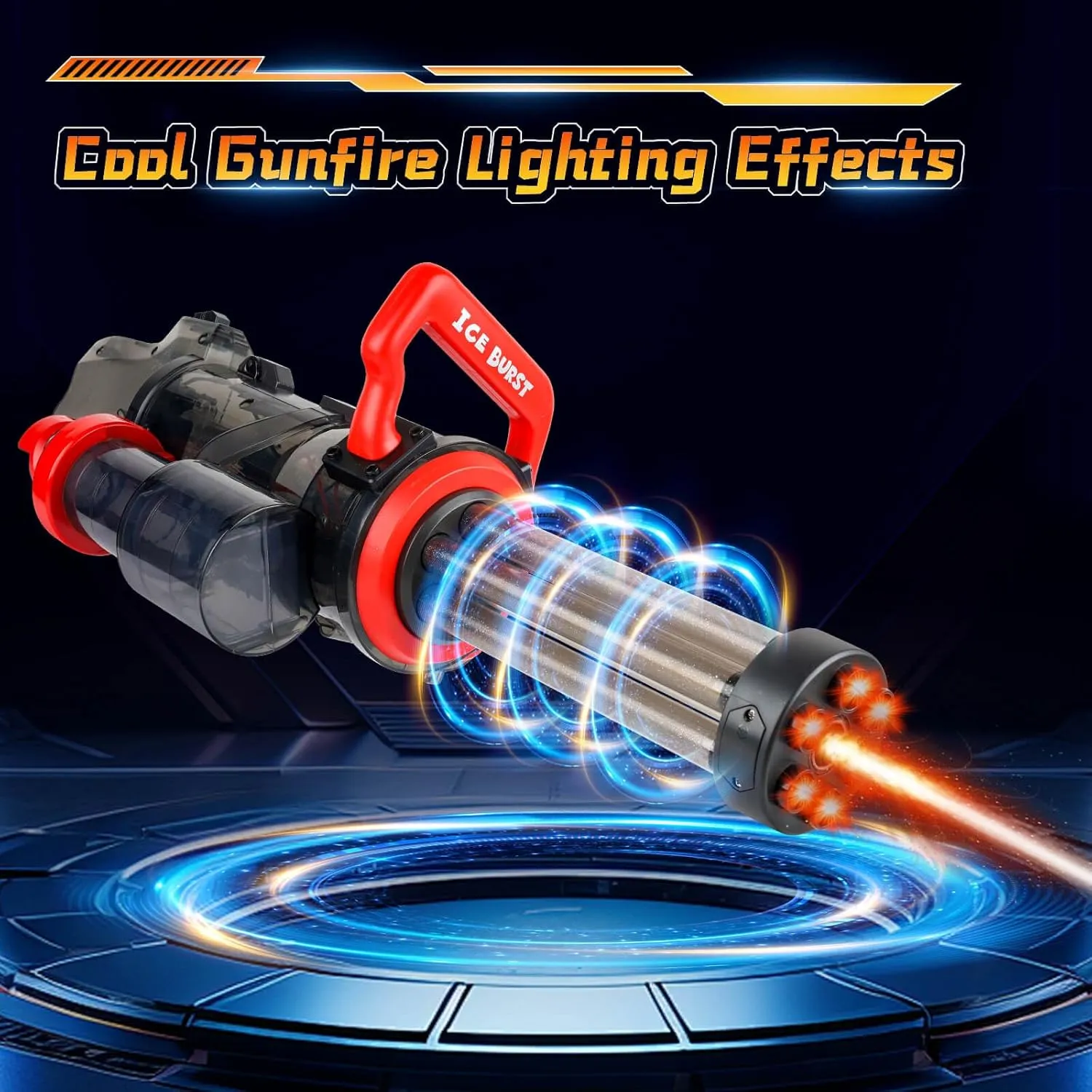 Gatling Water Gun, Powerful Electric Water Gun Rotating Water Gatling Gun with Plumbing & Backpack, Strongest Water Squirt Gun with Gunfire Lights Long Range Watergun for Pool, Outdoor