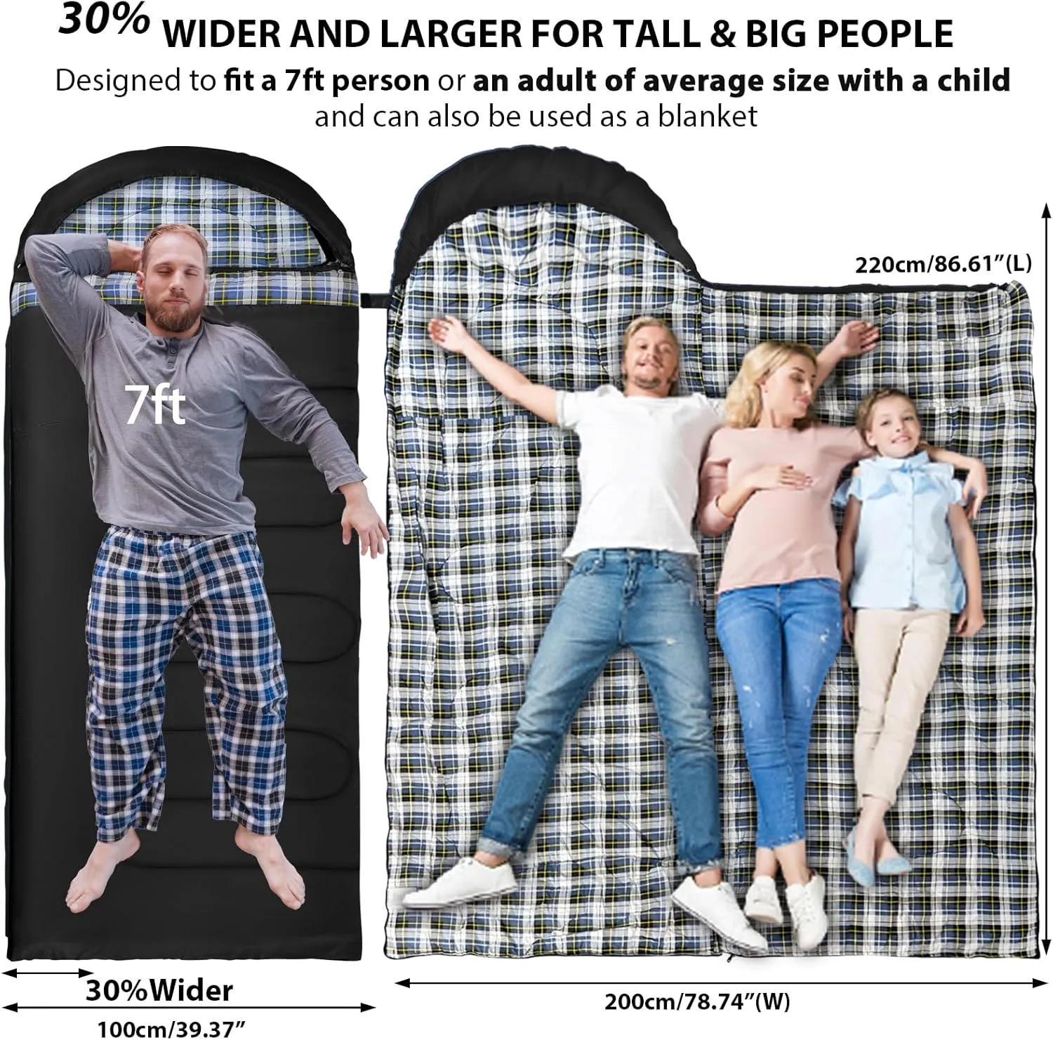 GEERTOP Flannel Sleeping Bags for Adults Big & Tall People Portable Cold Weather Envelope XXL All Seasons Camping Sleeping Bag