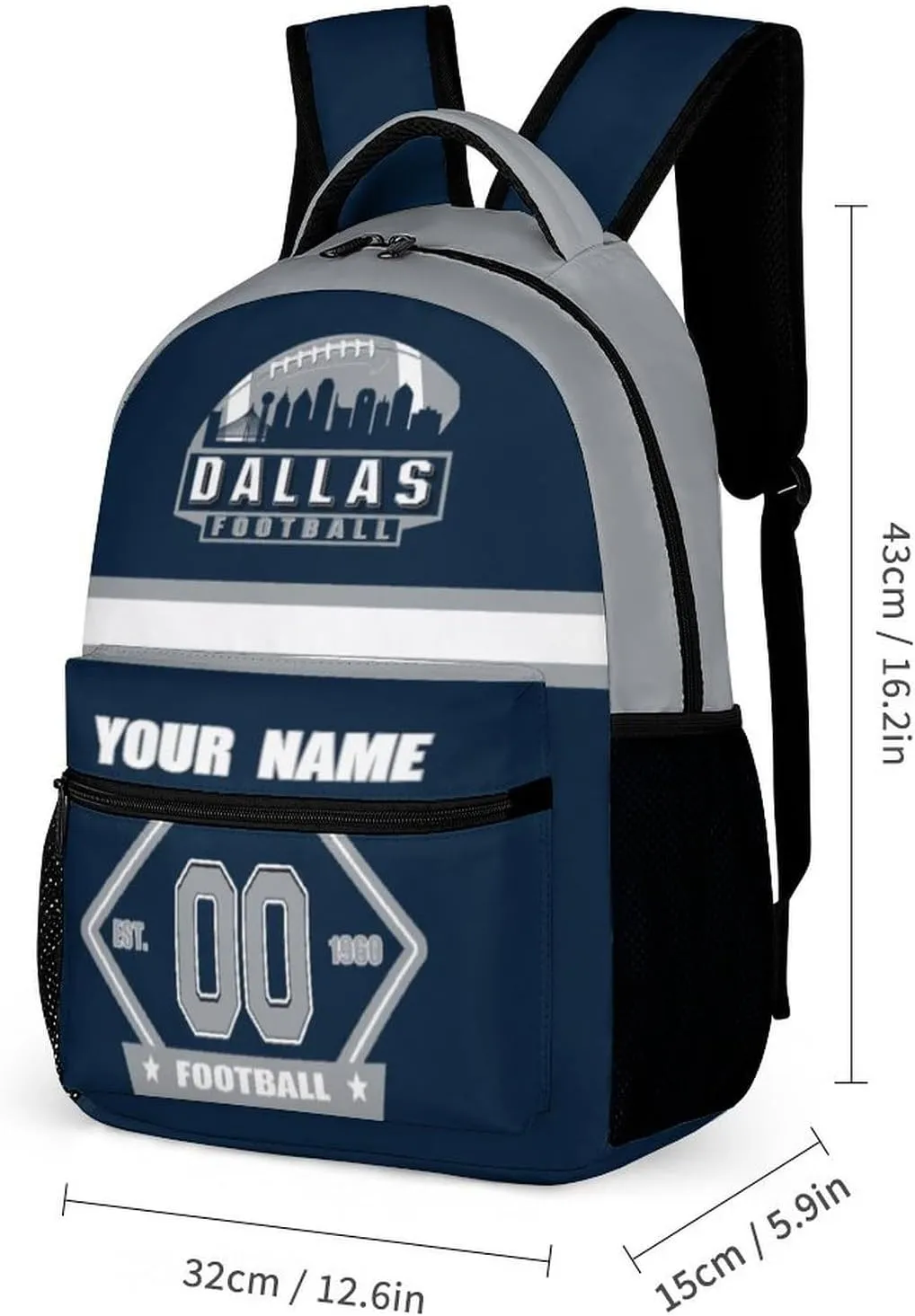 Generic Custom Backpack High Capacity Bag Football Fans Gifts for Men Women Teenager, Add Name & Number, Dal09-c