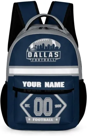 Generic Custom Backpack High Capacity Bag Football Fans Gifts for Men Women Teenager, Add Name & Number, Dal09-c