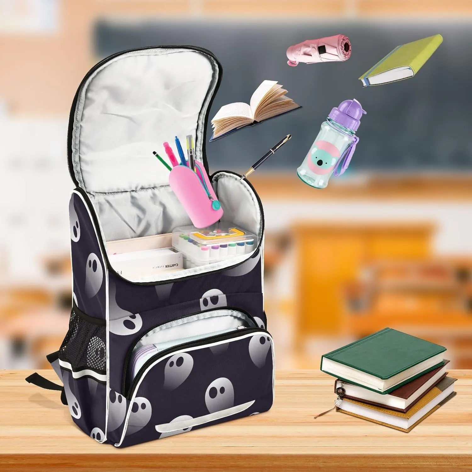 Ghost Student Backpack Boys and Girls Large Capacity School Book Bag 16 Inches, Multifunctional Computer Bag School Bag Travel Shoulder Bag