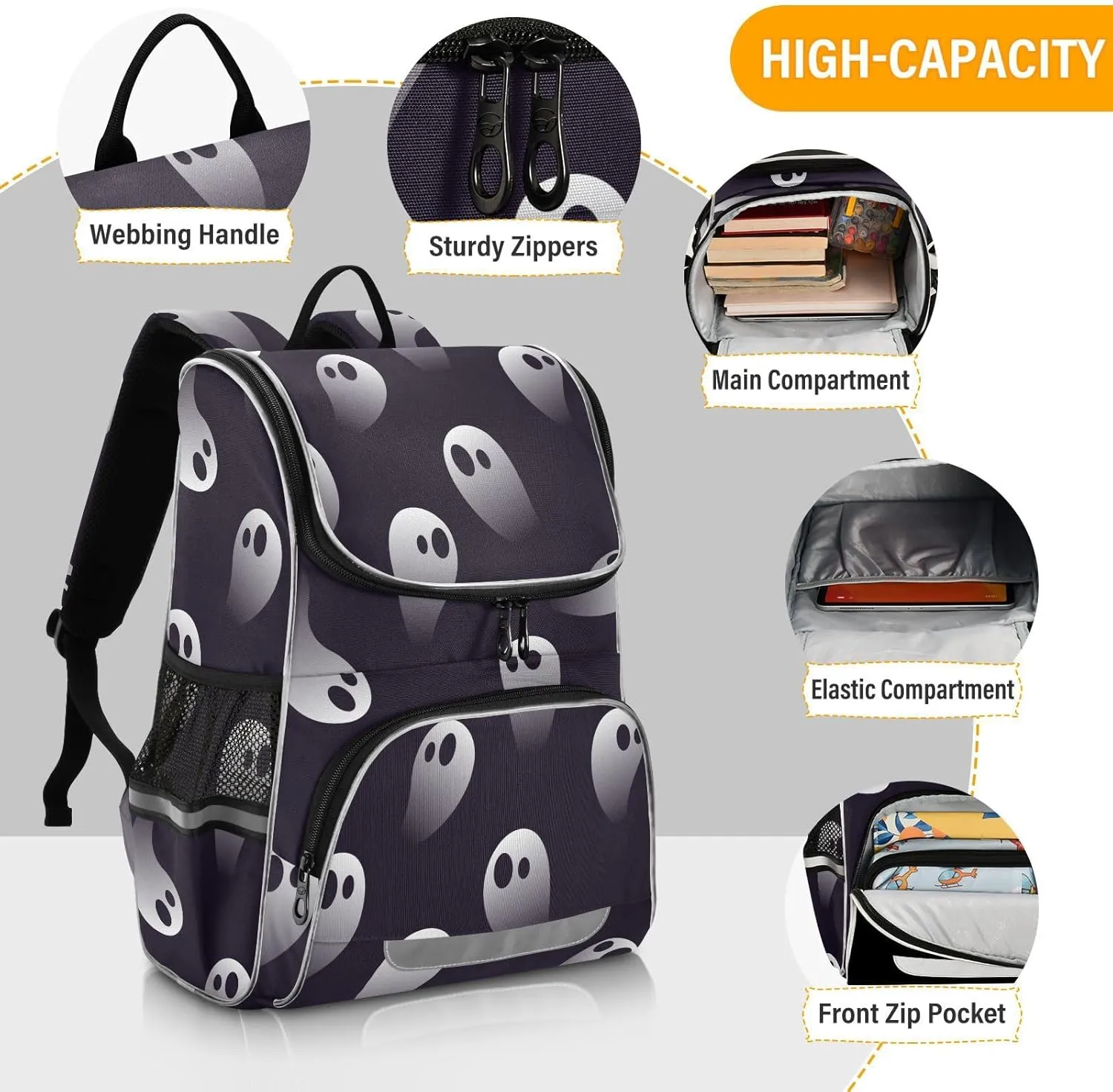 Ghost Student Backpack Boys and Girls Large Capacity School Book Bag 16 Inches, Multifunctional Computer Bag School Bag Travel Shoulder Bag